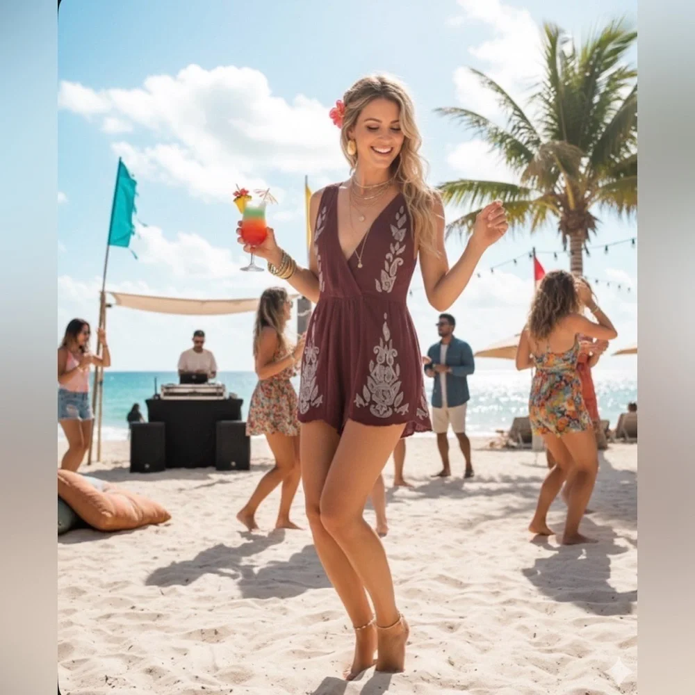 FREE PEOPLE Intimately Songbird Embroidered Romper Gauze Women's XS